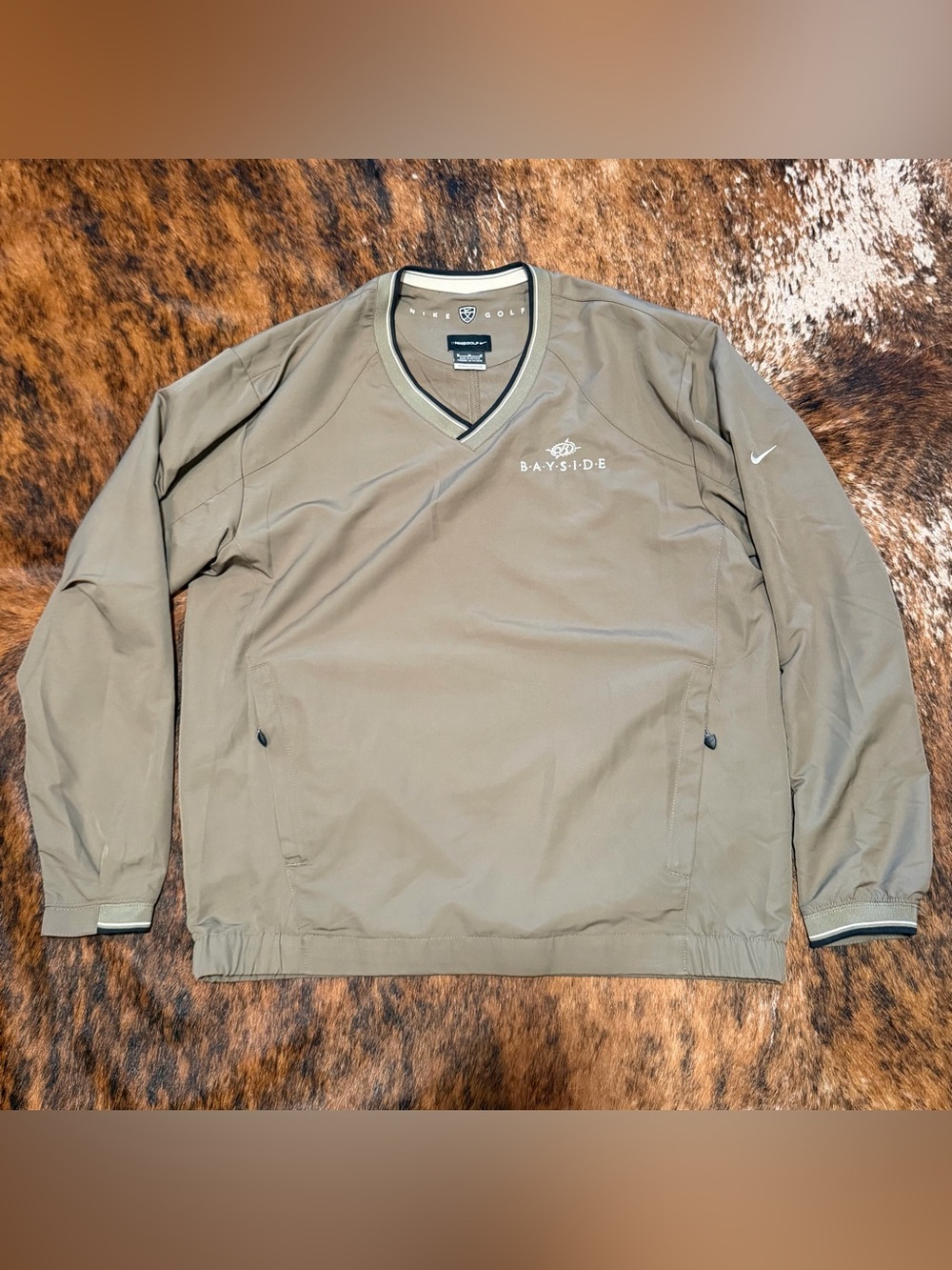 VTG Nike Golf V-Neck Pullover Windbreaker Jacket Tan Mens M Bayside Resort CC